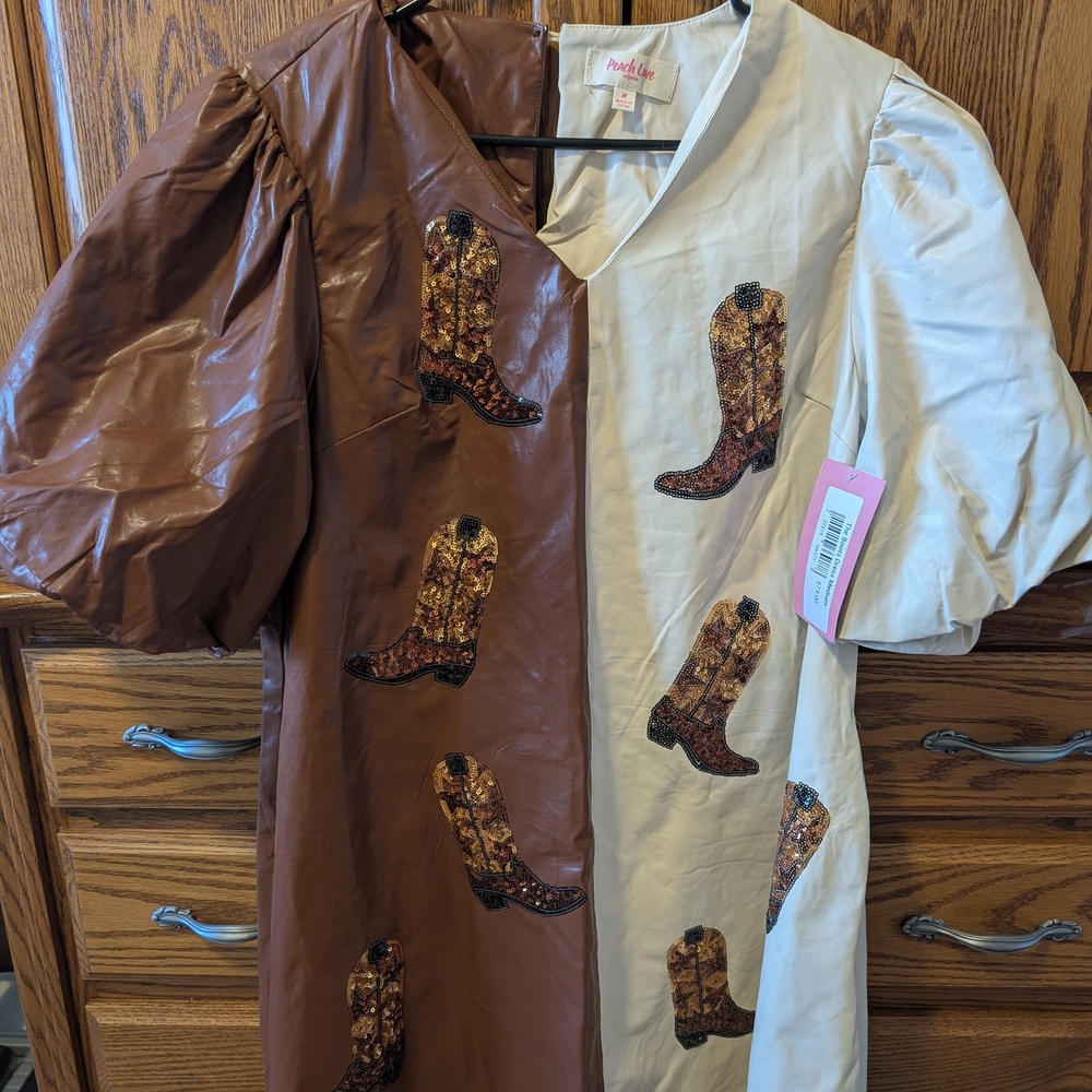 Brown and Cream Dress with Boot Print